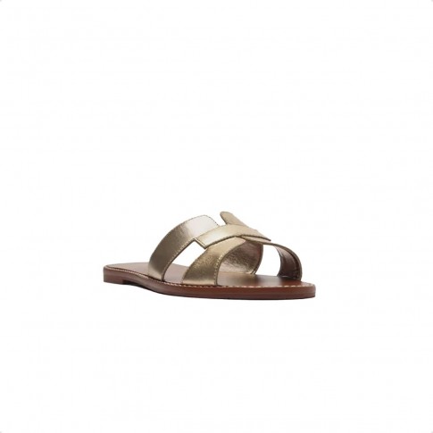 Rasteira Arezzo Tira H Feminina Marrom / Dourado