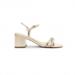 Sandália Arezzo Salto Bloco Pedraria Special Occasion Dourado / Prata