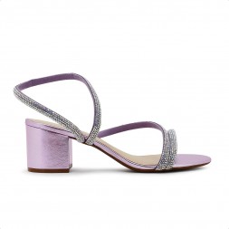 Sandália Arezzo Salto Bloco Tiras Brilhantes Feminina Lilas / Prata