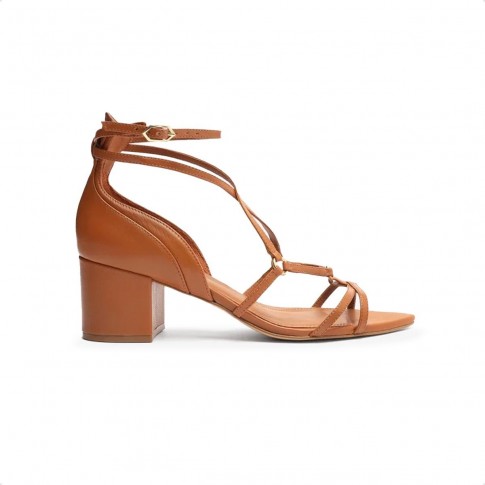 Sandália Arezzo Snake Salto Bloco Tiras Feminina Marrom