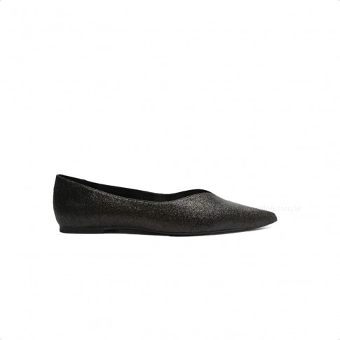 Sapatilha Arezzo Glitter Glamour Bico Fino Feminina Preto