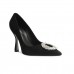 Scarpin Arezzo Salto Alto Nobuck Bico Fino Pedraria Feminino Preto