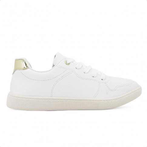 Tênis Beira Rio Casual Metal Feminino Branco / Dourado