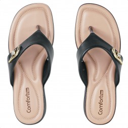 Chinelo Comfortflex Metallic Detail Feminino Preto / Dourado