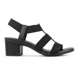 Sandália Comfortflex Tiras Elástico Salto Bloco Feminino Preto / Preto