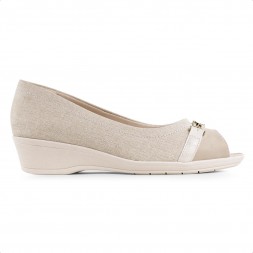 Sapato Comfortflex Peep Toe Feminino Bege / Creme