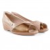 Sapato Comfortflex Peep Toe Feminino Nude / Dourado