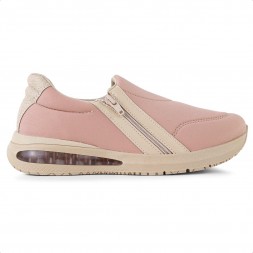 Tênis Comfortflex Slip On Zíper Feminino Rosê / Bege
