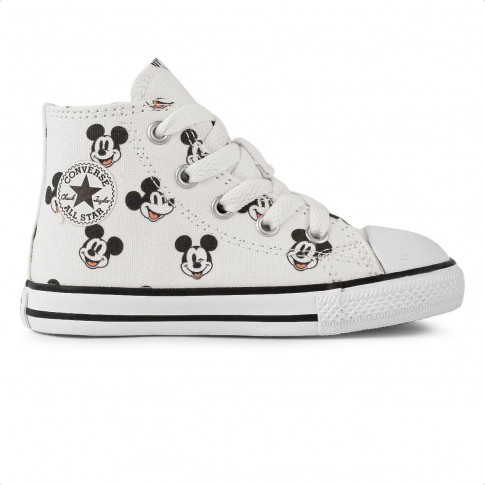 Tênis Converse All Star Chuck Taylor Cano Alto Side Zip Mickey Infantil Off white / Preto