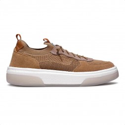 Tênis Democrata Beat Pulse Knit Masculino Marrom / Branco