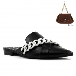 Mule Loucos Santos Detalhe Corrente Preto / Branco
