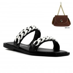 Rasteira Loucos Santos Corrente Preto / Branco