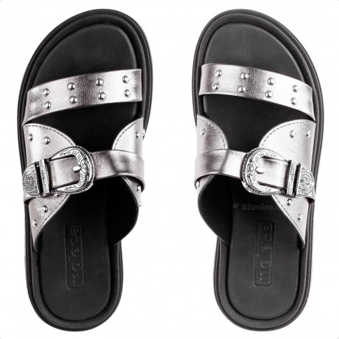 Sandália Moleca Fivela Tratorada Feminina Preto / Prata