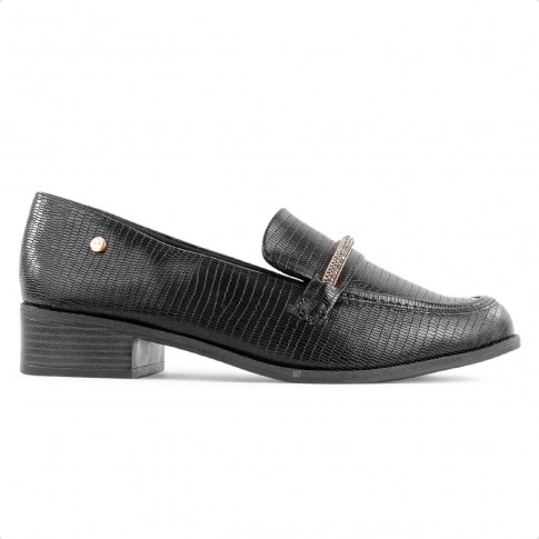 Mocassim Ramarim Strass Feminino Preto / Preto