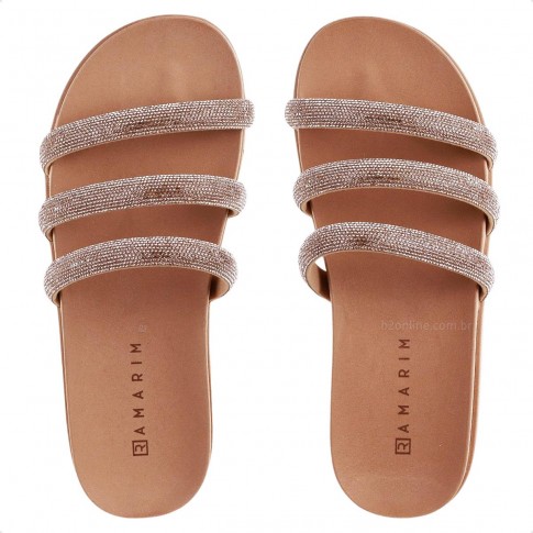 Sandalia Ramarim Papete Strass Feminino Nude / Prata