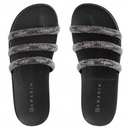 Sandalia Ramarim Papete Strass Feminino Preto / Prata
