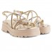Sandália Ramarim Tratorada Tiras Feminina Creme / Dourado