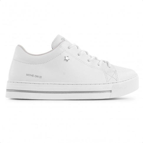 Tênis Ramarim Casual Cadarço Feminino Branco /  Prata