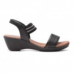 Sandália Usaflex Anabela Elástico Tiras Feminina Preto / Marrom