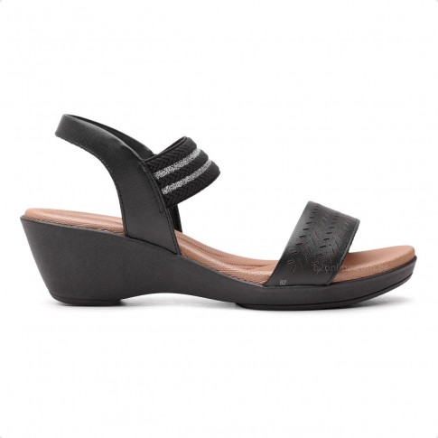Sandália Usaflex Anabela Elástico Tiras Feminina Preto / Marrom