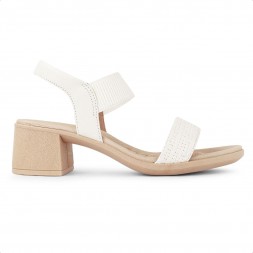 Sandália Usaflex Elastic Salto Bloco Feminina Branco / Bege