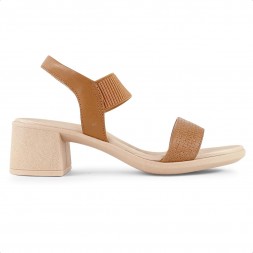 Sandália Usaflex Elastic Salto Bloco Feminina Marrom / Bege