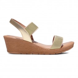 Sandália Usaflex Plataforma Multimateriais Feminina Bege / Dourado