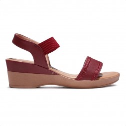 Sandália Usaflex Salto Anabela Feminina Bordô / Bege