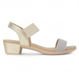 Sandália Usaflex Salto Bloco Strass Feminina Dourado / Prata