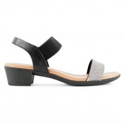 Sandália Usaflex Salto Bloco Strass Feminina Preto / Prata
