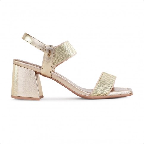 Sandália Usaflex Salto Bloco Tiras Elastico Dourado