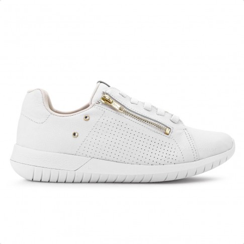 Tênis Usaflex Casual Ziper Feminino Branco / Dourado