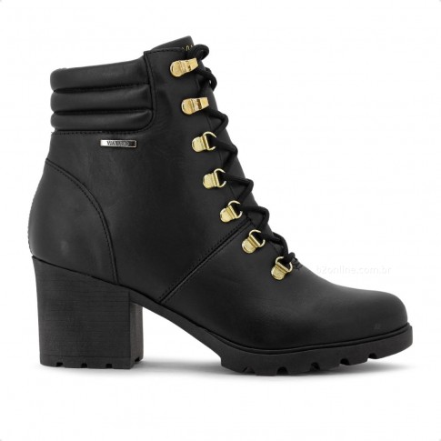 Bota Coturno Via Uno Cano Médio Feminina Preto / Dourado