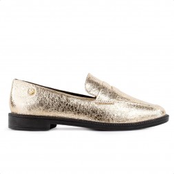 Mocassim Via Uno Craquelado Feminino Dourado / Preto