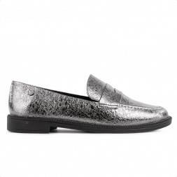 Mocassim Via Uno Craquelado Feminino Prata / Preto