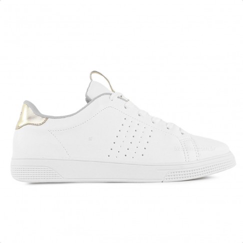 Tênis Via Uno Moda Microfuros Feminino Branco / Dourado