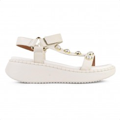 Sandália Vizzano Plataforma Tiras Feminina Off White / Dourado