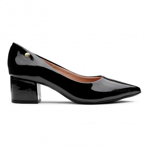 Scarpin Vizzano Salto Médio Bico Fino Verniz Preto